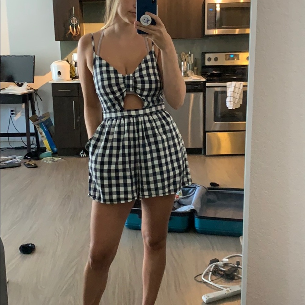 Cute comfy blue checkered romper